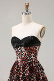 Brown Leopard A-Line Sweetheart Corset Tiered Long Ball Dress with Ruffles