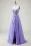Blue A Line Strapless Convertible Corset Sequins Long Ball Dress with Removable Sleeves