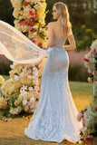 Blue Sweetheart Mermaid Beaded Corset Sequin Long Ball Dress with Slit