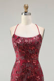 Sparkly Burgundy Mermaid Appliqued Long Ball Dress with Sequins