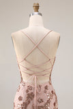 Sparkly Rose Golden Mermaid Lace Up Back Long Ball Dress with Sequins