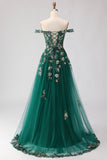 Off The Shoulder Dark Green A Line Corset Long Long Ball Dress with Sequins
