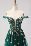 Off The Shoulder Dark Green A Line Corset Long Long Ball Dress with Sequins