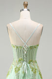 Green A Line Beaded Corset Sequin Appliqued Long Ball Dress