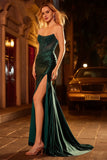 Dark Green Mermaid Strapless Corset Beaded Sequin Long Ball Dress with Slit