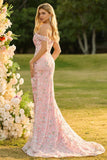 Off The Shoulder Mermaid Blush Sequin Long Ball Dress with Slit