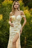 Off The Shoulder Mermaid Blush Sequin Long Ball Dress with Slit