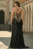 Black Mermaid Beaded Embroidered Sequin Long Plus Size Prom Dress with Slit