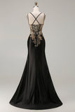 Black Mermaid Beaded Embroidered Sequin Long Plus Size Prom Dress with Slit