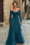 A Line Cabernet Off the Shoulder Maxi Mother of the Bride Dress with Lace