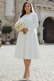 Ivory Plus Size A-Line Satin Midi Engagement Dress