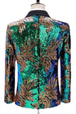 Sparkly Green and Blue Shawl Lapel One Button Men's Prom Blazer