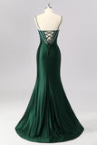 Dark Green Mermaid Corset Long Prom Dress with Rhinestones