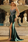Dark Green Mermaid Corset Long Prom Dress with Rhinestones