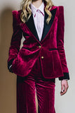 Burgundy 2 Piece Velvet Peak Lapel Single Breasted Prom Suits