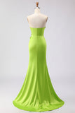 Green Mermaid Strapless 3D Flowers Maxi Dress with Slit