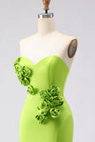 Green Mermaid Strapless 3D Flowers Maxi Dress with Slit
