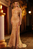 Golden Mermaid Sweetheart Beaded Long Ball Dress with Slit