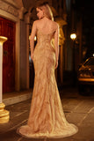 Golden Mermaid Sweetheart Beaded Long Ball Dress with Slit