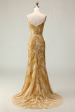 Golden Mermaid Sweetheart Beaded Long Ball Dress with Slit