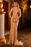 Golden Mermaid Sweetheart Beaded Long Ball Dress with Slit