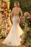 White Pink Flower Mermaid Sequins Corset Beaded Long Ball Dress with Lace Up Back