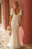 White Mermaid V-Neck Wedding Dress with Slit