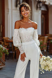 Off the Shoulder White Bridal Jumpsuits with Lace