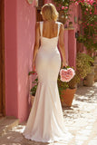 Mermaid V-Neck White Ruched Long Wedding Dress