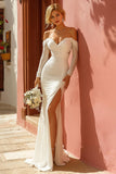 White Off the Shoulder Mermaid Wedding Dress with Slit
