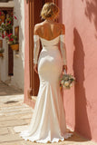 White Off the Shoulder Mermaid Wedding Dress with Slit