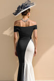 Black and White Satin Mermaid Off the Shoulder Long Mother of the Bride Dress
