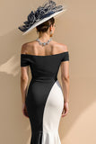 Black and White Satin Mermaid Off the Shoulder Long Mother of the Bride Dress