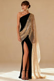 Black Sheath One Shoulder Long Formal Dress with Slit