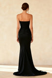 Simple Mermaid Black Strapless Pleated Long Formal Dress