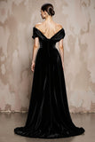 Off the Shoulder A-Line Velvet Black Long Military Ball Dresses