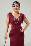 Sparkly Burgundy Bodycon Tiered Fringed 1920s Dress