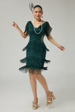 V-Neck Black Tiered Fringed Cut-Out 1920s Dress With Sequins