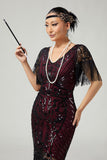 Black Golden V-Neck 1920s Dress With Sequins and Fringes