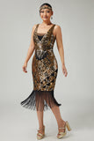 Black Golden Sequined 1920s Dress With Fringes