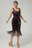 Black Golden Sequined 1920s Dress With Fringes