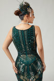 Bodycon Sequined Fringed Dark Green Sleeveless 1920s Dress