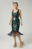Bodycon Sequined Fringed Dark Green Sleeveless 1920s Dress