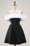 Black A-Line Off The Shoulder Short Cocktail Dress with Bow
