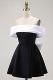 Black A-Line Off The Shoulder Short Cocktail Dress with Bow