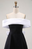 Black A-Line Off The Shoulder Short Cocktail Dress with Bow
