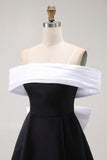 Black A-Line Off The Shoulder Short Cocktail Dress with Bow