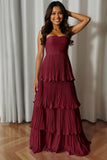 A-Line Strapless Blush Pink Pleated Tiered Bridesmaid Dress