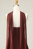 Brown A-Line Strapless Maxi Dress with Scarf