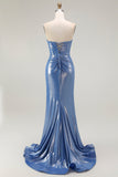 Mermaid Corset Sequins Sweetheart Beaded Blue Ball Dress With Slit